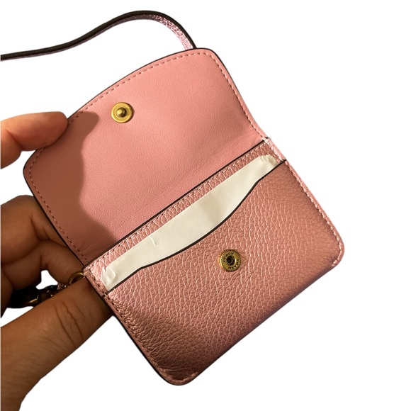 NWT Authentic COACH Metallic pink card pouch with detachable strap - Picture 3 of 6